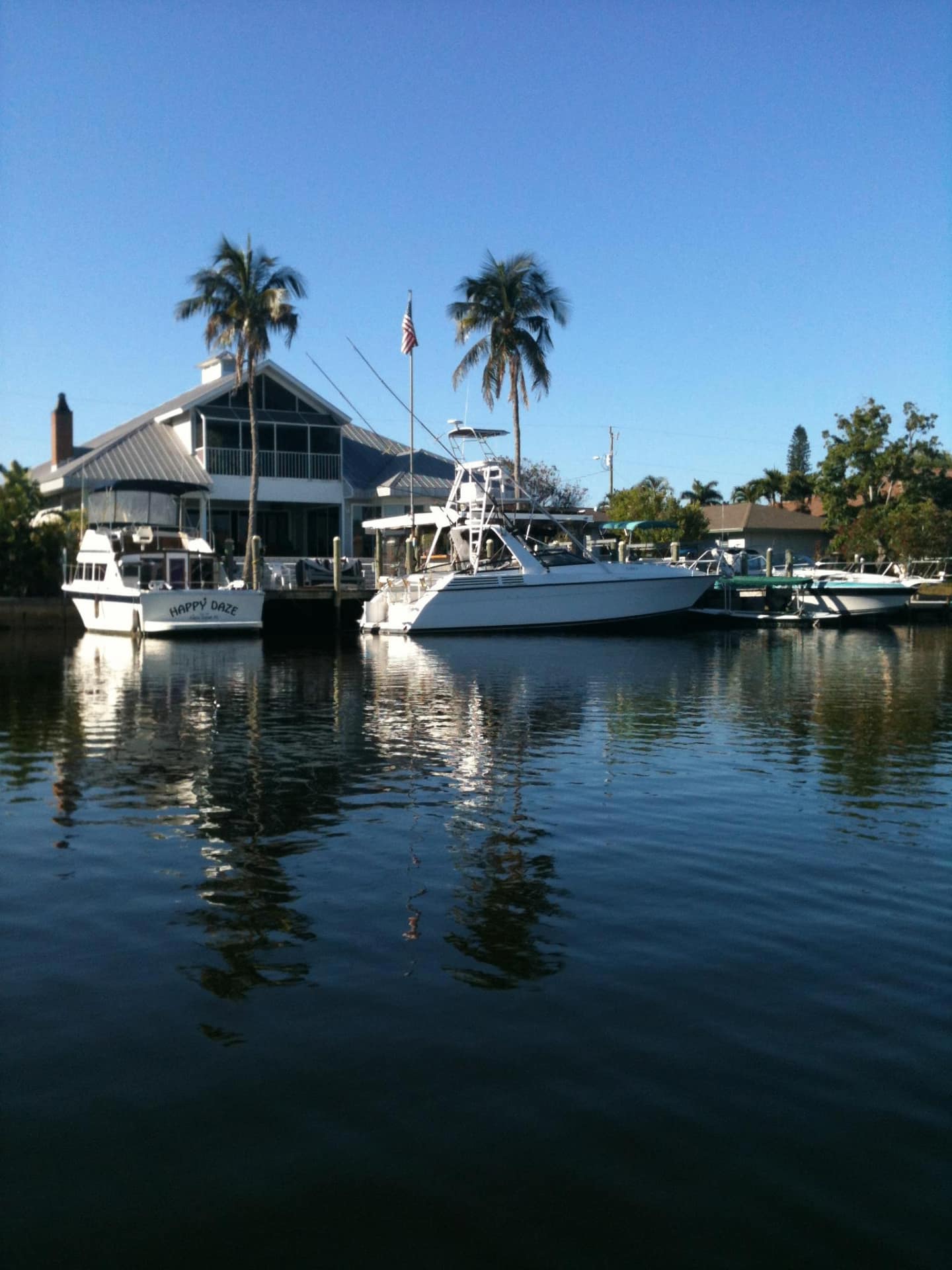 Boats docked on a Cape Coral canal in Southwest Florida
